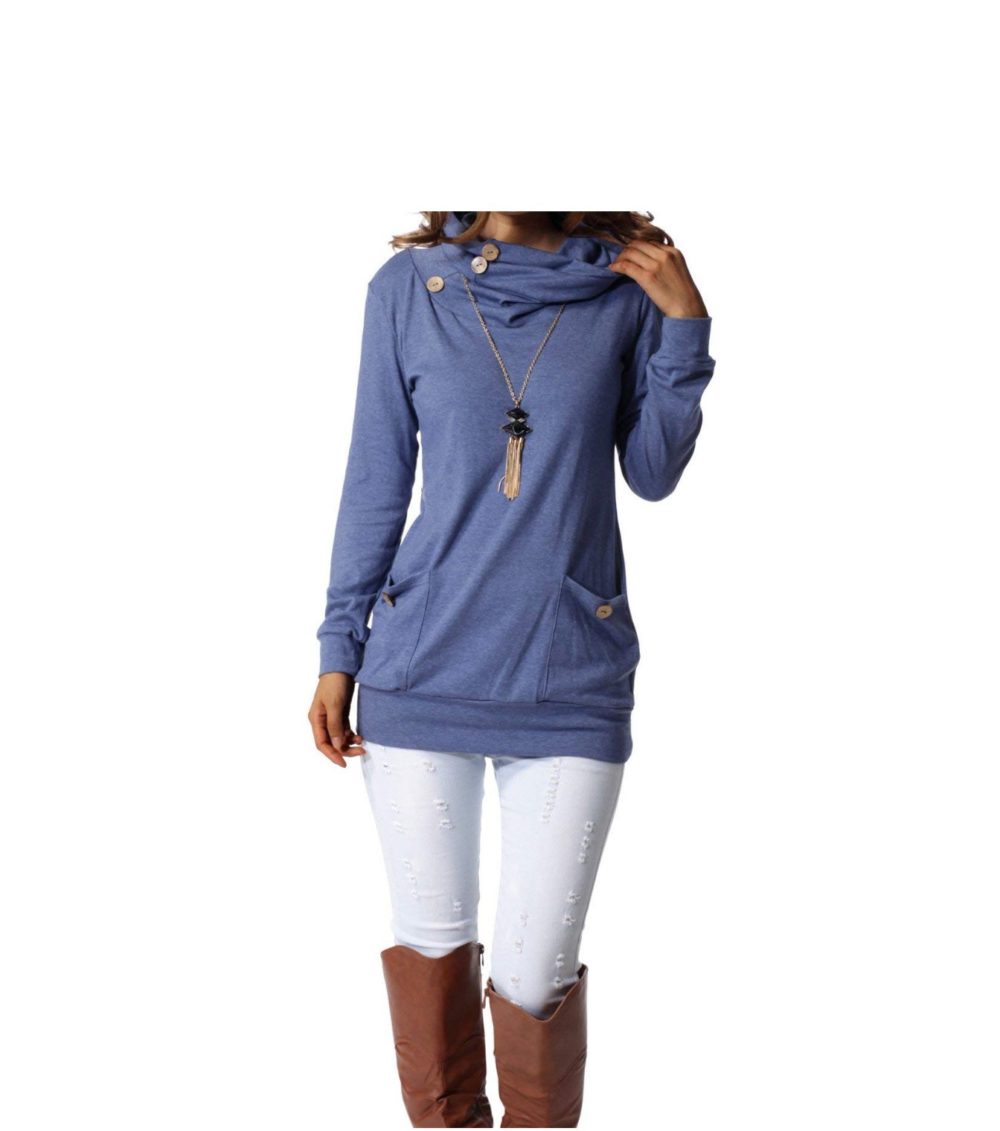 Womens Long Sleeve Button Cowl Neck